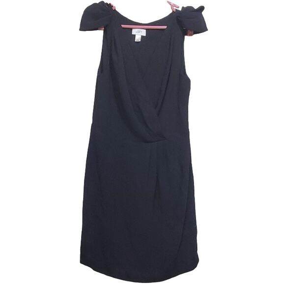 Ann Taylor Loft Women's Black Wrap Pleated Cap Sleeve Mini Sheath Dress Size 10 - Picture 1 of 7